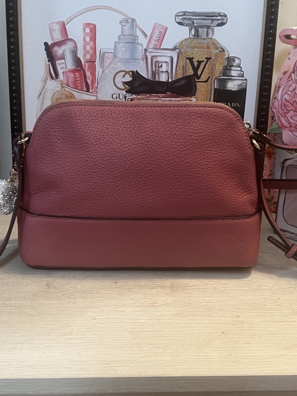 Kate Spade New York Kenzie Dome Crossbody Bag Pebble Leather Dark Rose D411 - Picture 2 of 7